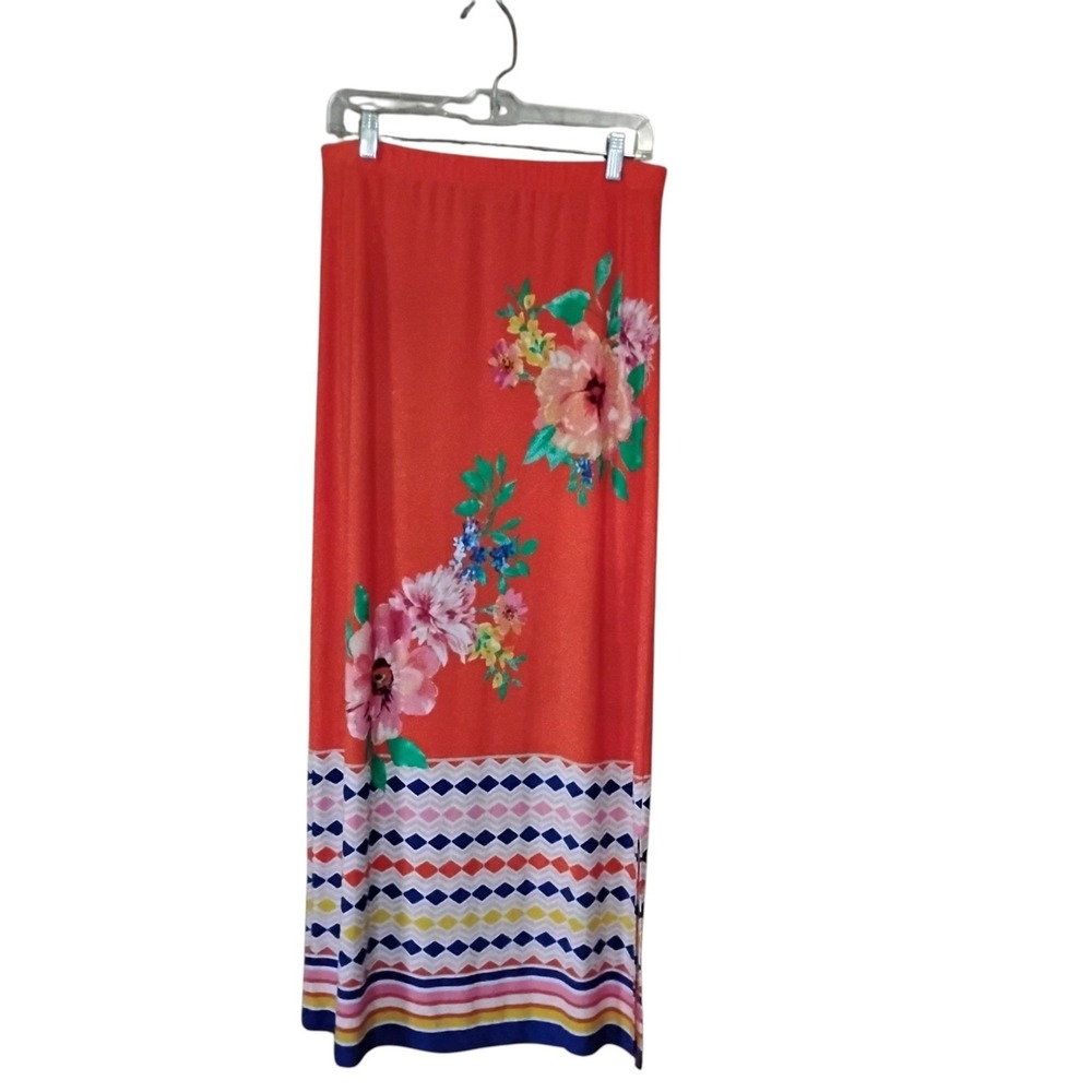 C. EST. 1946 Womens Orange Floral Geometric Maxi Skirt Size Medium Side Slit